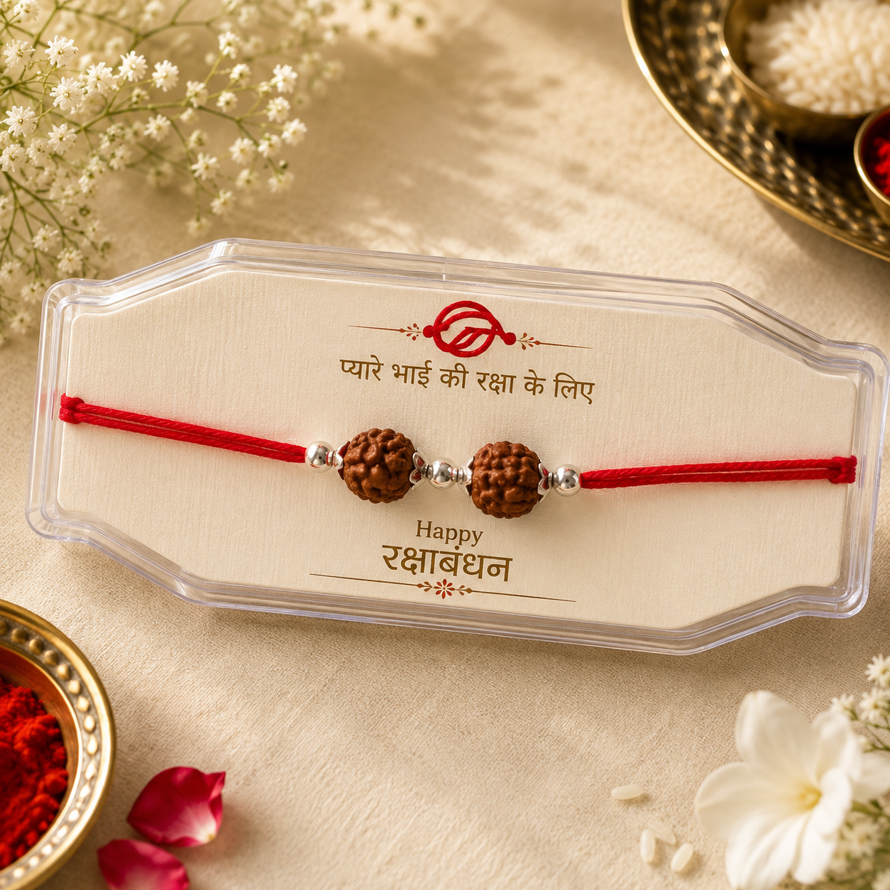 Divine Rudraksha Rakhi – 92.5 Sterling Silver Edition