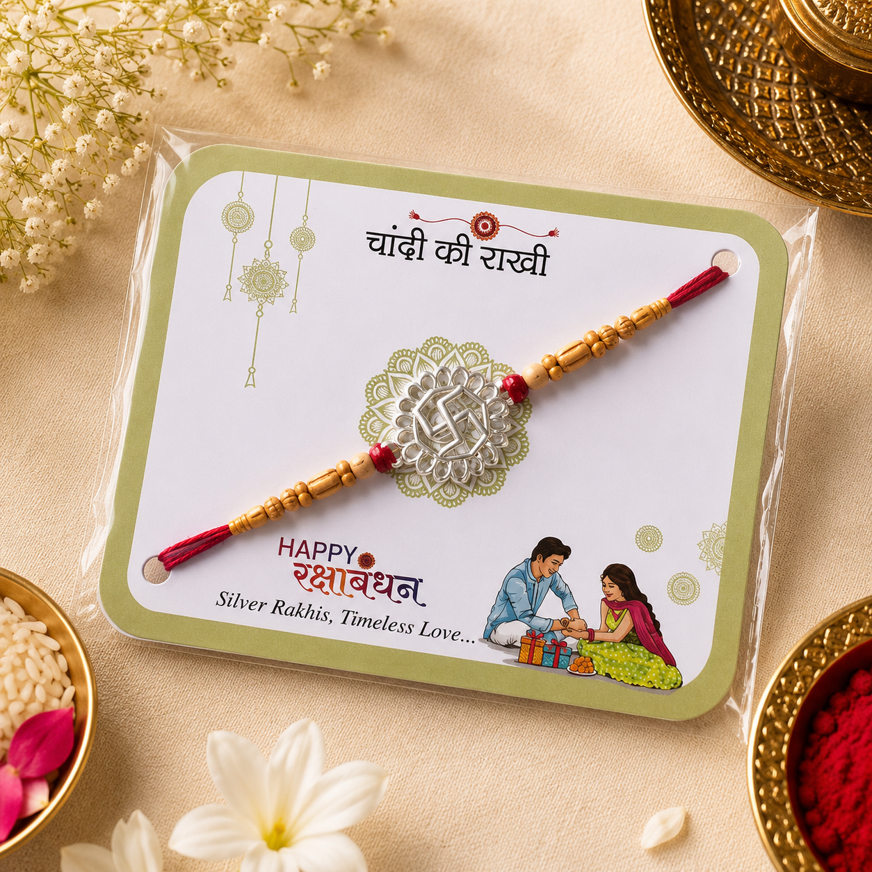Classic Floral 92.5 Silver Rakhi
